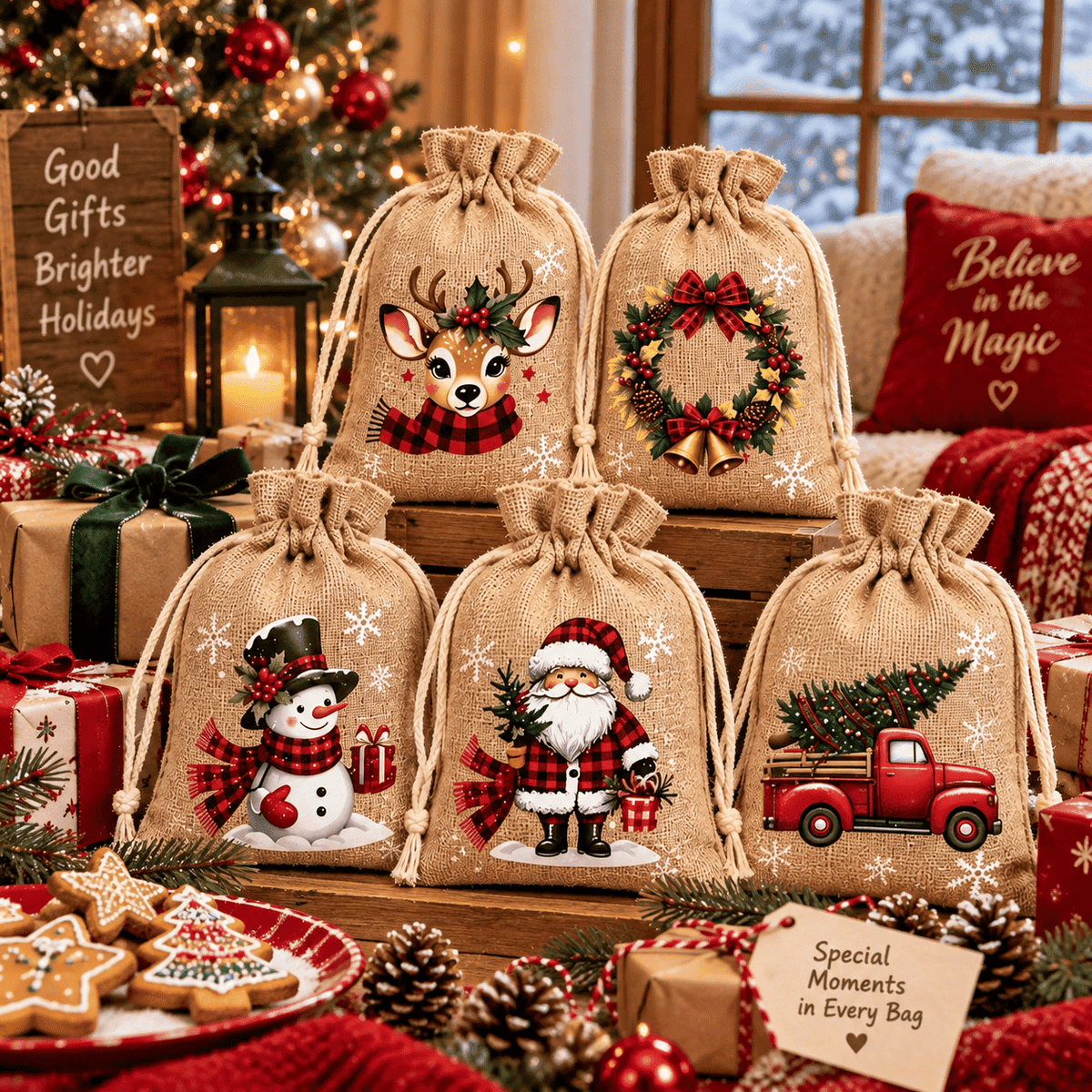 Christmas Drawstring Gift Bags