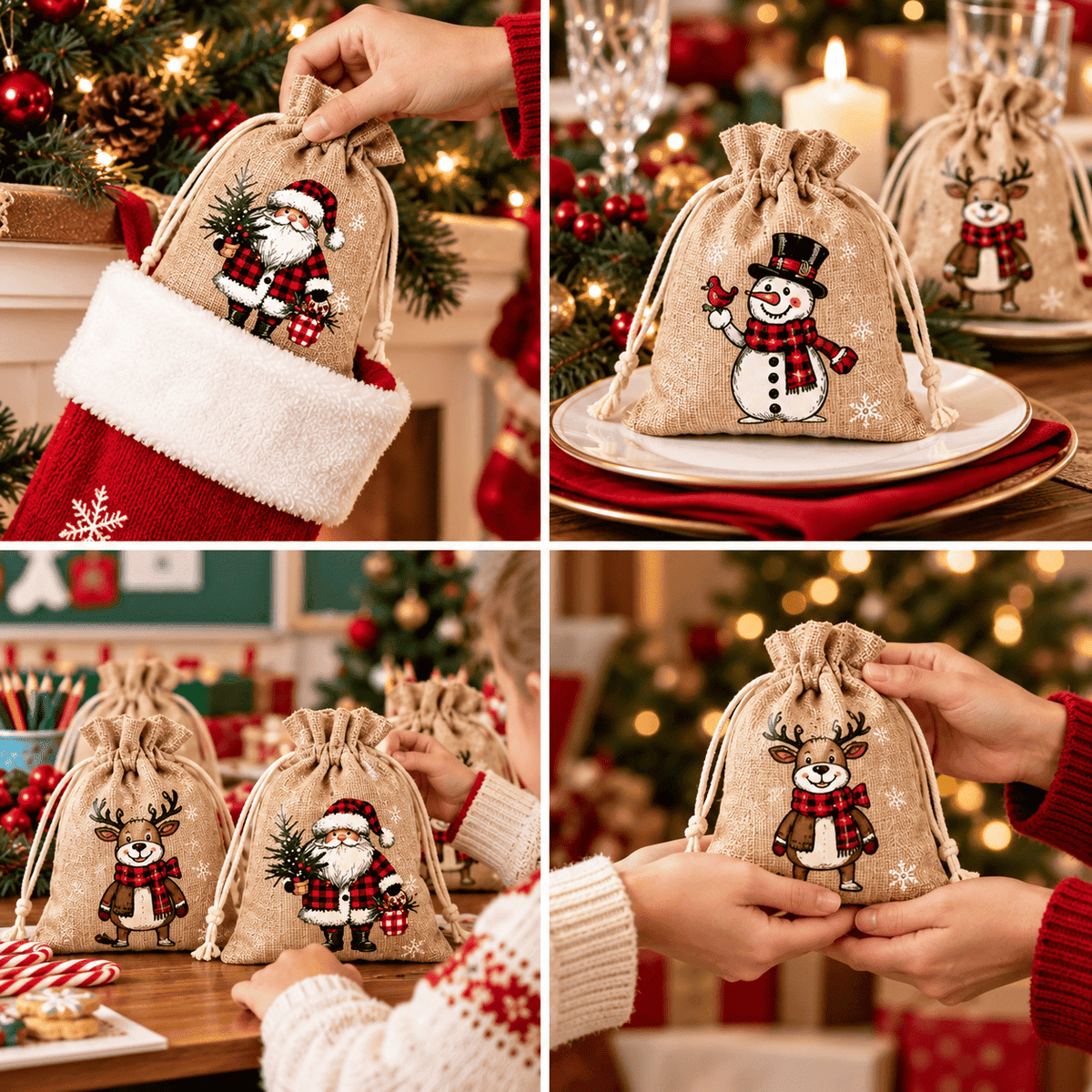 Christmas Drawstring Gift Bags