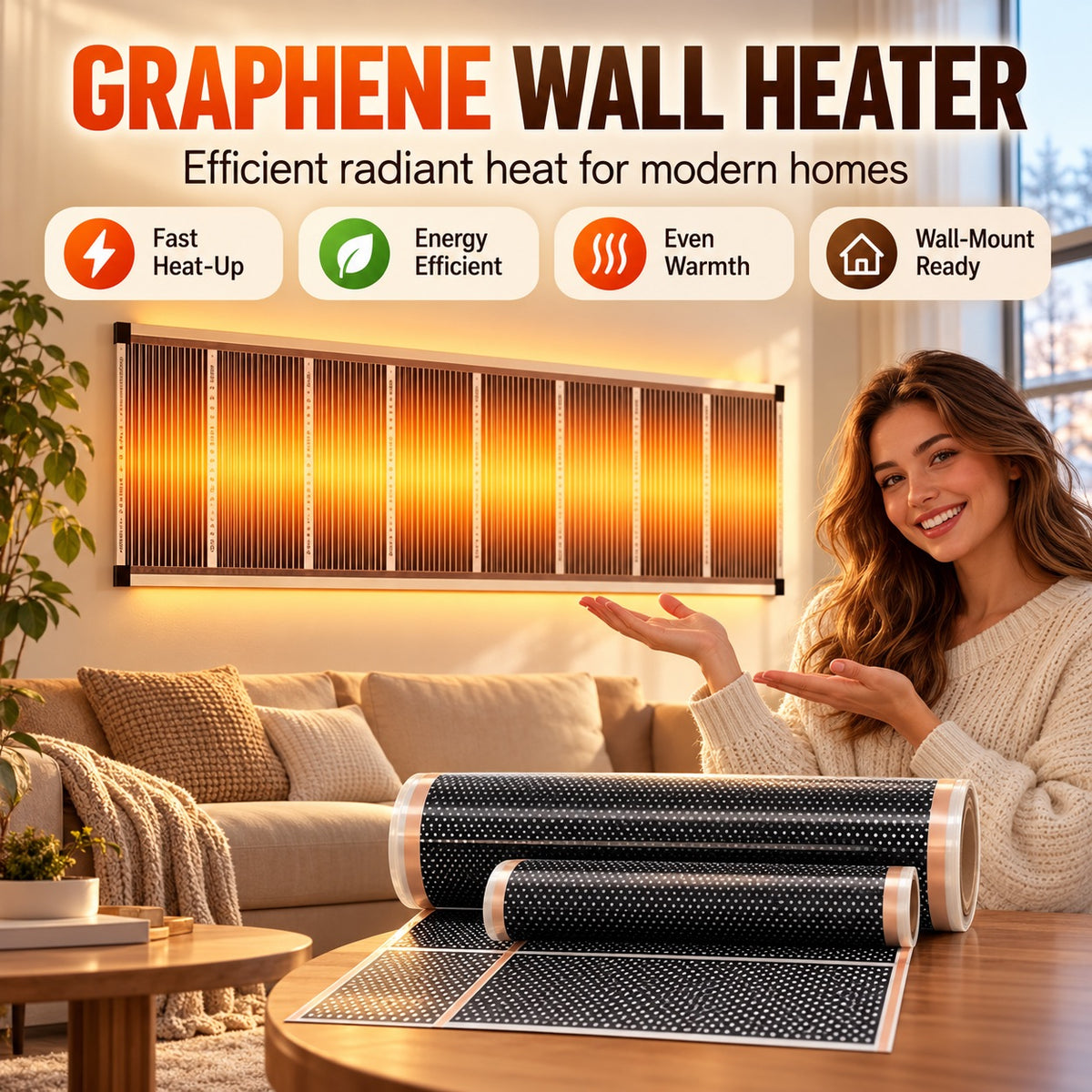 🔥3-Second Rapid Heating Honeycomb Graphene Far-Infrared Ceramic Wall Heater – Low Noise & Energy Efficient Indoor Wall Mount Heater