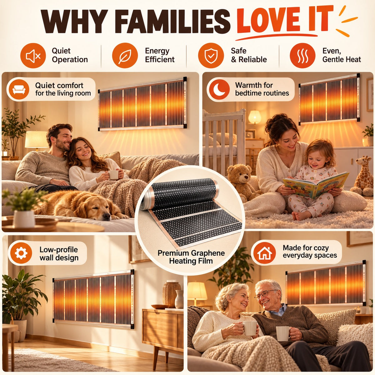 🔥3-Second Rapid Heating Honeycomb Graphene Far-Infrared Ceramic Wall Heater – Low Noise & Energy Efficient Indoor Wall Mount Heater